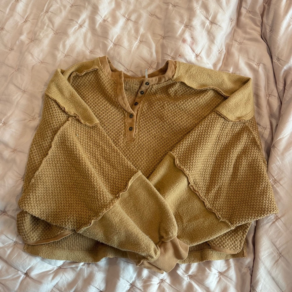 Urban Outfitters Camel Waffle-Knit Henley Sweater